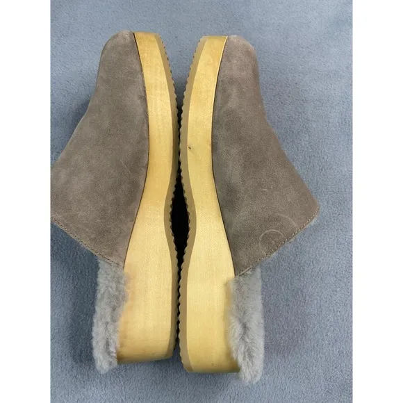 Eileen Fisher Shoes Woman 9 Suede Marble Clog Shearling Lined Wedge Slip On