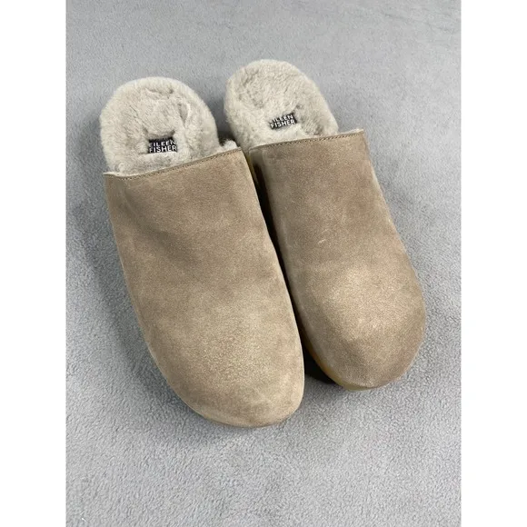 Eileen Fisher Shoes Woman 9 Suede Marble Clog Shearling Lined Wedge Slip On