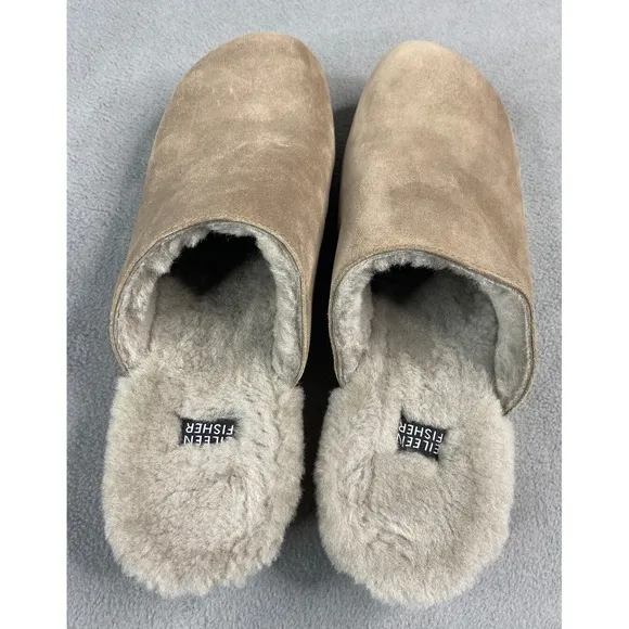Eileen Fisher Shoes Woman 9 Suede Marble Clog Shearling Lined Wedge Slip On