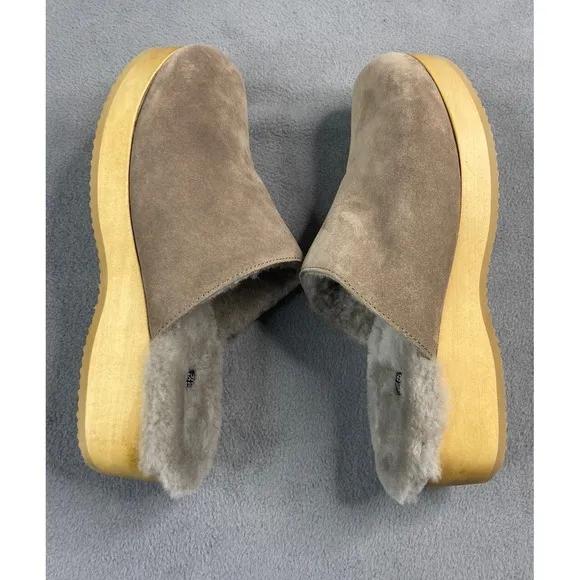 Eileen Fisher Shoes Woman 9 Suede Marble Clog Shearling Lined Wedge Slip On