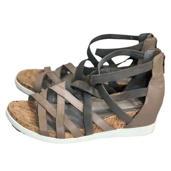 Eileen Fisher Verge Women’s Sandal size 8.5 Gray Leather Gladiator Shoes