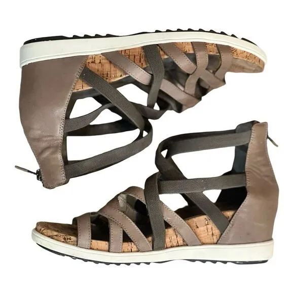 Eileen Fisher Verge Women’s Sandal size 8.5 Gray Leather Gladiator Shoes