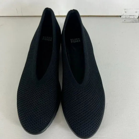 Eileen Fisher Wedge Ballerina Shoes Women's Size 9 Black Heaven Stretch Slip On