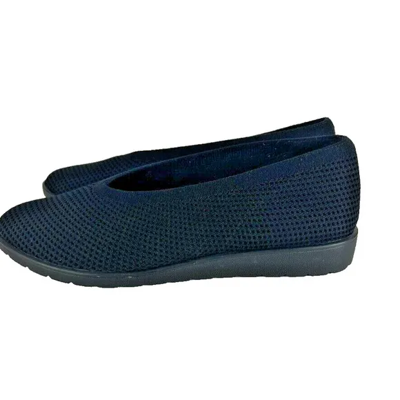 Eileen Fisher Wedge Ballerina Shoes Women's Size 9 Black Heaven Stretch Slip On