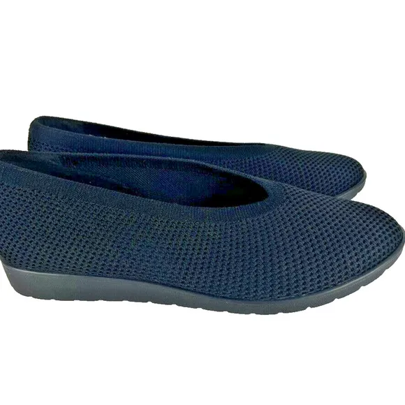 Eileen Fisher Wedge Ballerina Shoes Women's Size 9 Black Heaven Stretch Slip On