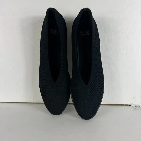 Eileen Fisher Wedge Ballerina Shoes Women's Size 9 Black Heaven Stretch Slip On