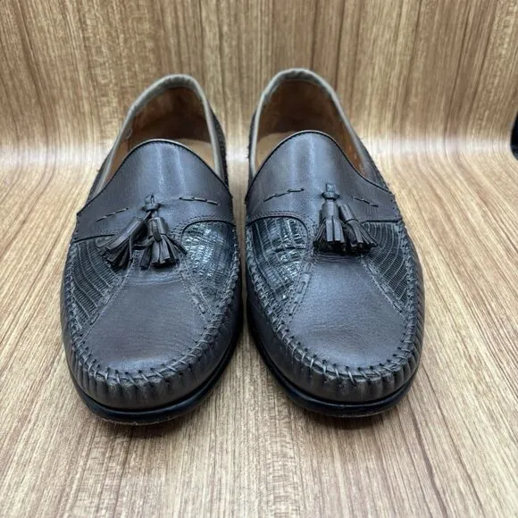 ET Wright Gray Leather &amp; Lizard Slip On Tassel Loafer Shoes Men’s Size 12 EEE