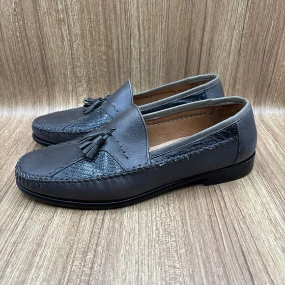 ET Wright Gray Leather &amp; Lizard Slip On Tassel Loafer Shoes Men’s Size 12 EEE