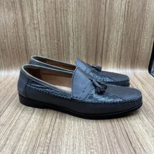 ET Wright Gray Leather &amp; Lizard Slip On Tassel Loafer Shoes Men’s Size 12 EEE