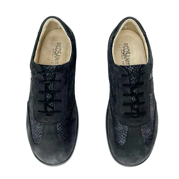 Finn Comfort Lazio Lace-up Comfort Shoe UK Size 5.5 = US 8 Black Metallic EUC