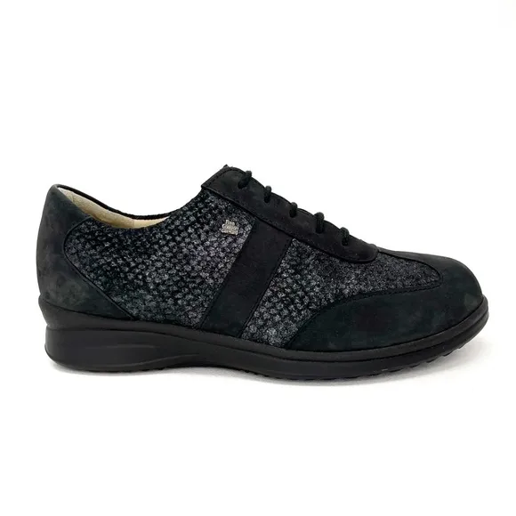 Finn Comfort Lazio Lace-up Comfort Shoe UK Size 5.5 = US 8 Black Metallic EUC