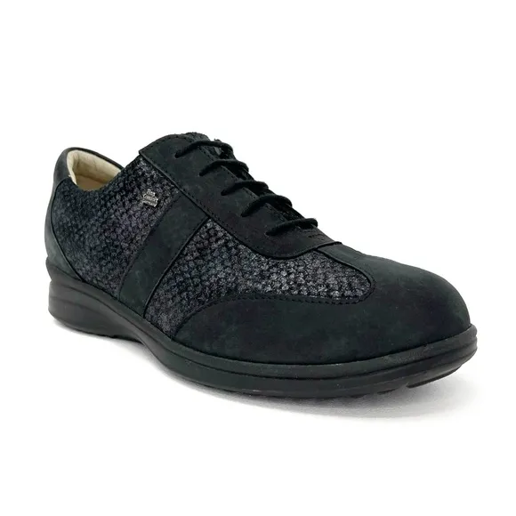 Finn Comfort Lazio Lace-up Comfort Shoe UK Size 5.5 = US 8 Black Metallic EUC