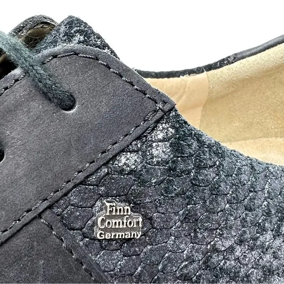 Finn Comfort Lazio Lace-up Comfort Shoe UK Size 5.5 = US 8 Black Metallic EUC