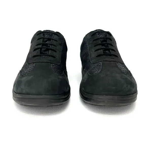 Finn Comfort Lazio Lace-up Comfort Shoe UK Size 5.5 = US 8 Black Metallic EUC