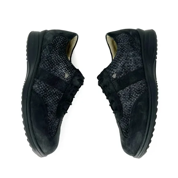 Finn Comfort Lazio Lace-up Comfort Shoe UK Size 5.5 = US 8 Black Metallic EUC