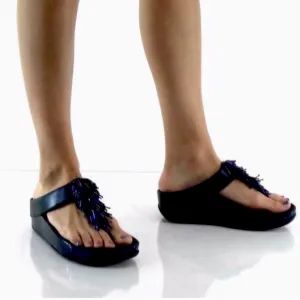 FitFlop Beaded Cha Cha Sandals  black Size 7 embellished comfort orthotic slides
