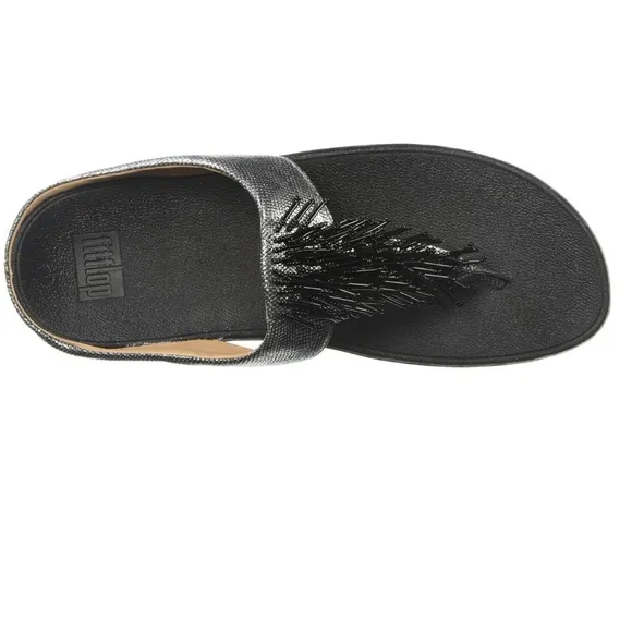 FitFlop Beaded Cha Cha Sandals  black Size 7 embellished comfort orthotic slides