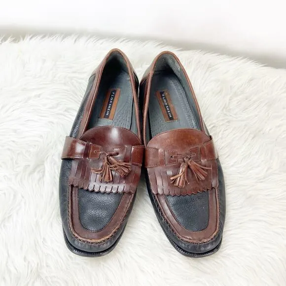 Florsheim 10.5 D Mens Brown Black Leather Tassel Slip-on Loafter Dress Shoes