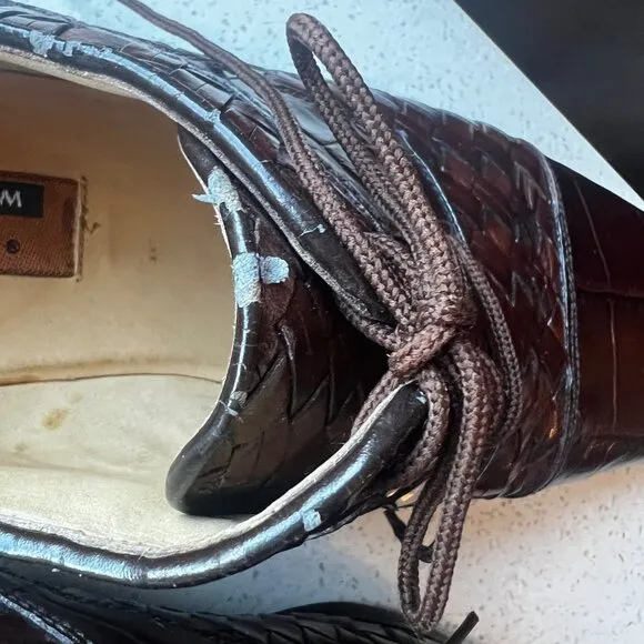 Florsheim Mens Brown Leather Weave &amp; Croc Embossed Dress Shoes Size 10 D