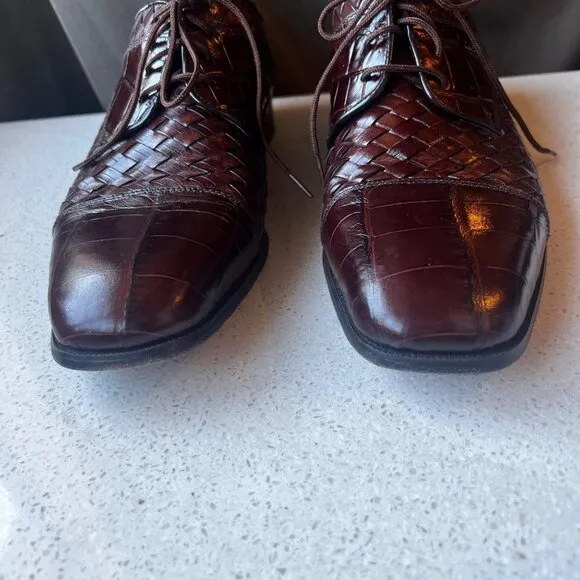 Florsheim Mens Brown Leather Weave &amp; Croc Embossed Dress Shoes Size 10 D