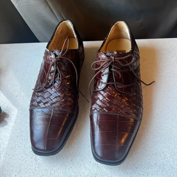 Florsheim Mens Brown Leather Weave &amp; Croc Embossed Dress Shoes Size 10 D