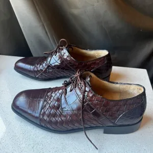 Florsheim Mens Brown Leather Weave &amp; Croc Embossed Dress Shoes Size 10 D