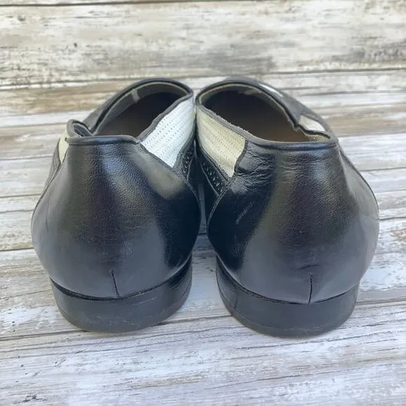 Florsheim Shoes Loafers 10.5 D Black White Leather Perforated Slip On Careerwear