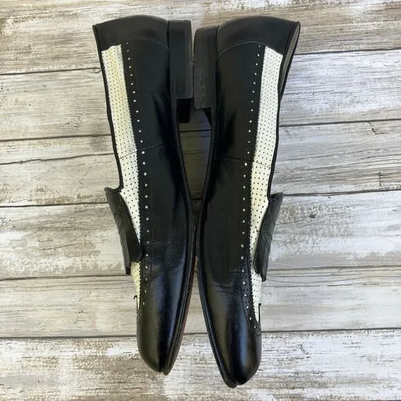 Florsheim Shoes Loafers 10.5 D Black White Leather Perforated Slip On Careerwear