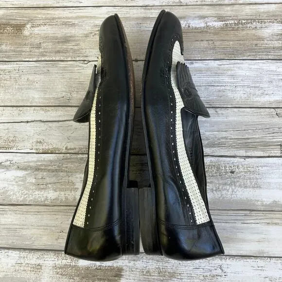 Florsheim Shoes Loafers 10.5 D Black White Leather Perforated Slip On Careerwear