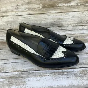 Florsheim Shoes Loafers 10.5 D Black White Leather Perforated Slip On Careerwear