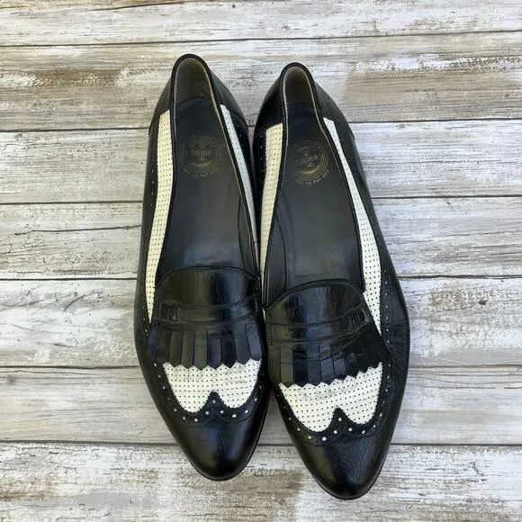 Florsheim Shoes Loafers 10.5 D Black White Leather Perforated Slip On Careerwear
