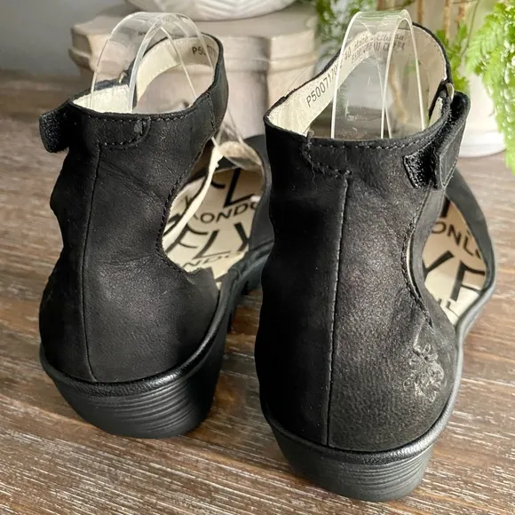 FLY LONDON Piat Black Suede Ankle Strap Wedge Mary Jane Women’s EU 40 US 9-9.5