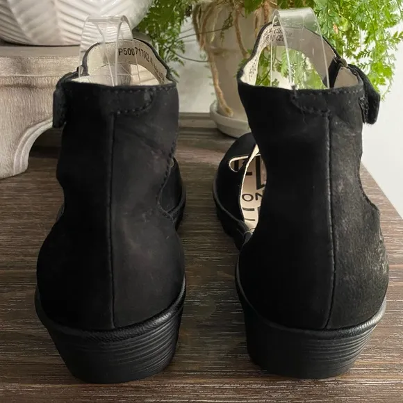 FLY LONDON Piat Black Suede Ankle Strap Wedge Mary Jane Women’s EU 40 US 9-9.5