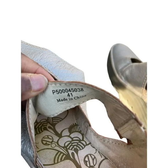 Fly London Yogo Crossover Leather‎  Shoes Wedge Lagenlook Boho Silver, Size 41