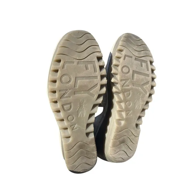 Fly London Yogo Crossover Leather‎  Shoes Wedge Lagenlook Boho Silver, Size 41