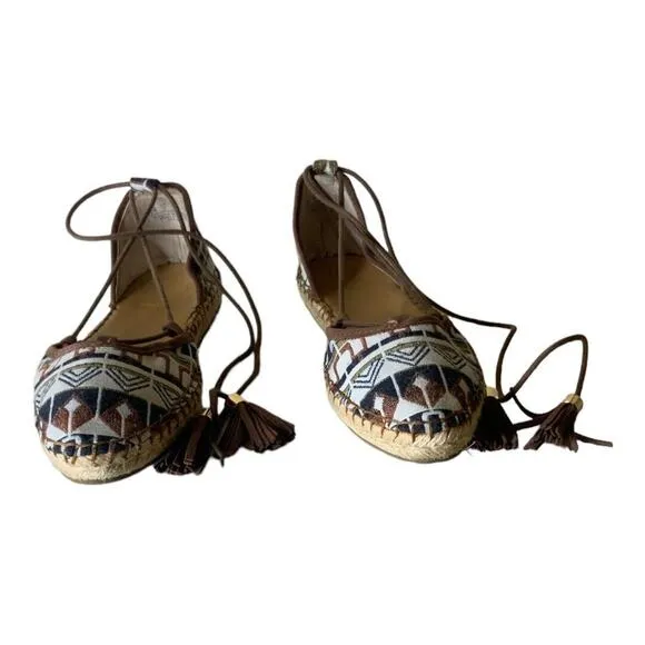Franco Sarto Dream Espadrille Tribal Flats Slip-on Tied Women's Size 8M Shoes