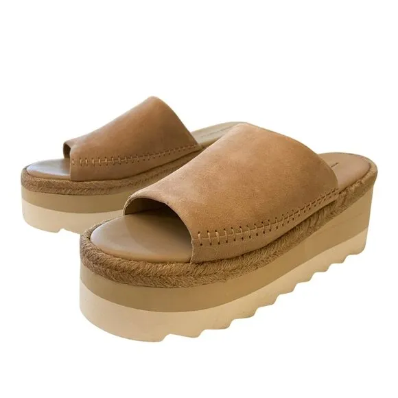 Free People Santorini Tan Suede Slip On Platform Espadrille Mules Shoes Sz 8 NEW