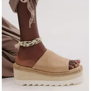 Free People Santorini Tan Suede Slip On Platform Espadrille Mules Shoes Sz 8 NEW