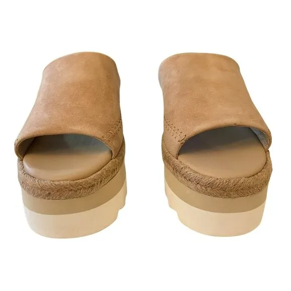Free People Santorini Tan Suede Slip On Platform Espadrille Mules Shoes Sz 8 NEW