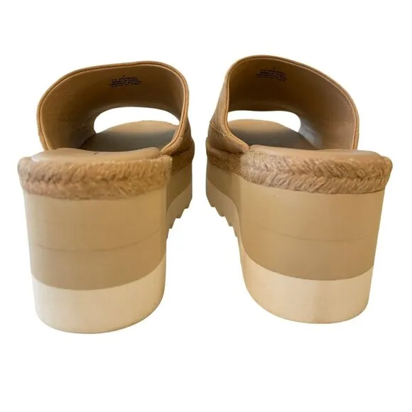 Free People Santorini Tan Suede Slip On Platform Espadrille Mules Shoes Sz 8 NEW