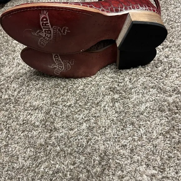 Freebird By Steven Maribel Red Croc Embossed Slip On Heeled Shoes‎ Size 8