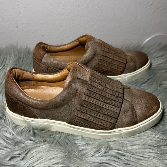 FRYE Ivy Gore Distressed Leather Slip-On Sneakers Brown Size 8.5