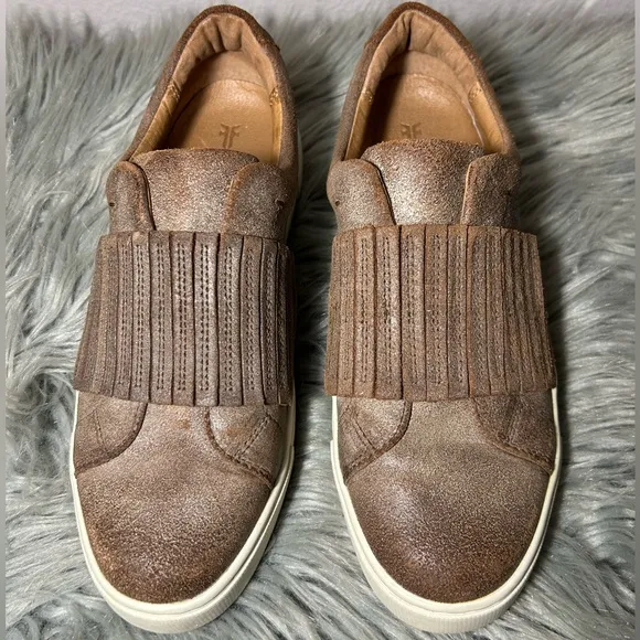 FRYE Ivy Gore Distressed Leather Slip-On Sneakers Brown Size 8.5
