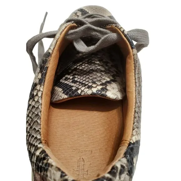 Frye Snakeskin Leather Sneaker Shoes Gym Italian Ivy Lace Black Gray Reptile 7