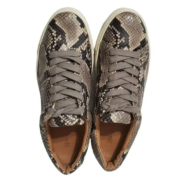 Frye Snakeskin Leather Sneaker Shoes Gym Italian Ivy Lace Black Gray Reptile 7