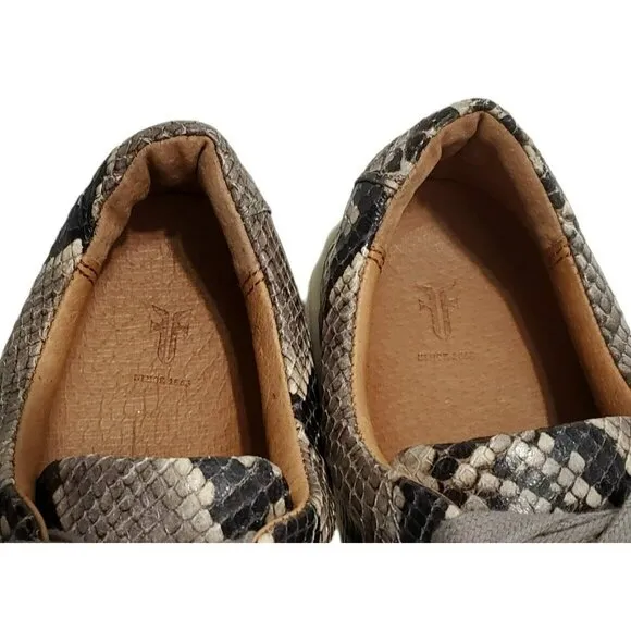 Frye Snakeskin Leather Sneaker Shoes Gym Italian Ivy Lace Black Gray Reptile 7