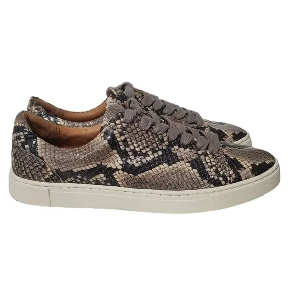 Frye Snakeskin Leather Sneaker Shoes Gym Italian Ivy Lace Black Gray Reptile 7