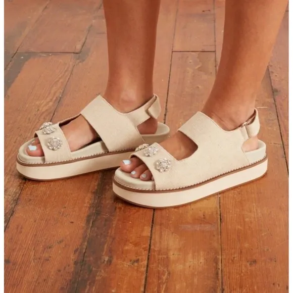 GANNI Juta Embellished Slingback Platform Sandals In Neutral Sz 7