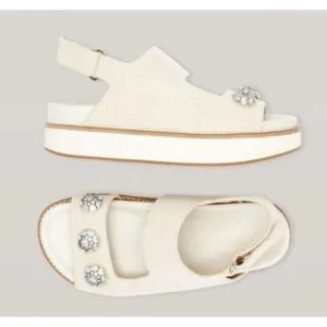 GANNI Juta Embellished Slingback Platform Sandals In Neutral Sz 7