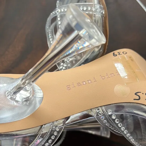 Gianni BiniLanna Rhinestone Lucite Pointed Toe Clear Flared Heel Pumps